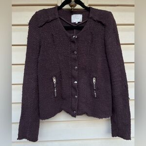 IRO Rich Chocolate/Purple/Mauve Tweed Cropped Jacket/Blazer, Size 36 (US S)